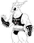 abs alternative_fashion anthro band_merch band_shirt biceps bracelet bulge bullet_belt clothed clothing corpse_paint cross facial_hair fist goatee goth horizontal_pupils horn inverted_cross jewelry looking_at_viewer male metalhead muscular muscular_anthro muscular_male partially_clothed pecs pupils raised_arm raised_fist raised_hand shirt simple_background smile solo spiked_bracelet spikes topwear undershirt underwear artbyyellowdog bathory bovid caprine deer goat mammal new_world_deer digital_media_(artwork) hi_res