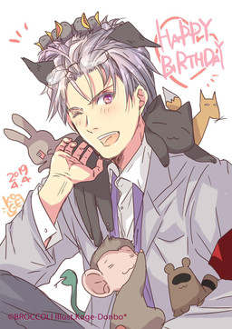ambiguous_gender beak black_body black_ears black_fur blush brown_body brown_fur clothed clothing eyes_closed eyewear eyewear_on_head feral fur glasses glasses_on_head grey_hair group hair happy_birthday heart_symbol long_ears looking_at_viewer male one_eye_closed open_beak open_mouth open_smile purple_eyes smile teeth topwear white_clothing white_topwear wink koge-donbo di_gi_charat rik_heisenberg animal_humanoid avian bird canid canid_humanoid canine canine_humanoid dog_humanoid domestic_cat felid feline felis haplorhine humanoid lagomorph leporid mammal mammal_humanoid monkey primate rabbit raccoon_dog reptile rodent scalie sciurid snake tanuki tree_squirrel 2019 dated hi_res official_art