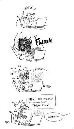 5_fingers anthro clothing computer dialogue drawing_tablet electronics eyelashes female fingers fire hair hoodie laptop long_tail offscreen_character short_hair smoke snout solo tail text topwear heartsick cavemanon_studios i_wani_hug_that_gator olivia_halford baryonyx dinosaur prehistoric_species reptile saurischian scalie spinosaurid theropod 2024 black_and_white english_text monochrome sketch
