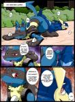 anal anal_knotting anal_penetration anthro anus balls blue_balls blue_body colored comic dialogue duo english_text erection fur generation_4_pokemon generation_6_pokemon genitals greninja hi_res kivwolf knotting lucario male male/male male_penetrated male_penetrating male_penetrating_male nintendo outside penetration penis pokemon pokemon_(species) red_eyes redoxx sex shocked text third-party_edit