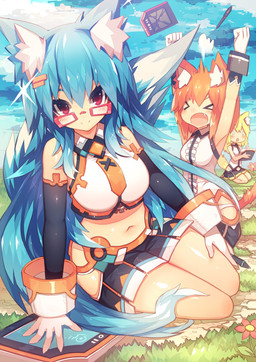 5_fingers angry arms_above_head armwear big_breasts blue_body blue_fur blue_hair bottomwear breasts clothing day detached_sleeves electronics empty_eyes eyes_closed eyewear fangs female fingers fist flower fur glasses grass group hair holding_object humanoid_hands inner_ear_fluff long_hair looking_at_viewer midriff open_mouth orange_body orange_fur orange_hair outside plant raised_tail red_eyes short_hair sitting skirt sky smile solo_focus stylus tablet tablet_computer tail tan_body tan_skin teeth tuft white_eyes yellow_body yellow_fur mamuru animal_humanoid canid canid_humanoid canine canine_humanoid fox fox_humanoid humanoid mammal mammal_humanoid hi_res