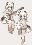 anthro banjo_(instrument) blush boots bottomwear breasts cleavage clothed clothing female footwear half-closed_eyes jewelry musical_instrument narrowed_eyes necklace playing_music plucked_string_instrument raised_leg shirt shoes shorts sitting smile smiling_at_viewer solo string_instrument tank_top topwear yagi_the_goat australian_shepherd canid canine canis domestic_dog herding_dog mammal pastoral_dog sheepdog hi_res