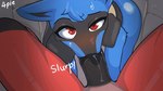 anthro blue_body blue_fur blush bodily_fluids duo erection fellatio first_person_view fur genitals humanoid_genitalia looking_at_viewer male male/male male_pov onomatopoeia oral penile penis sex simple_background sound_effects text 4pie_(artist) nintendo pokemon generation_4_pokemon generation_7_pokemon incineroar lucario pokemon_(species) 16:9 2d_animation animated digital_media_(artwork) frame_by_frame widescreen