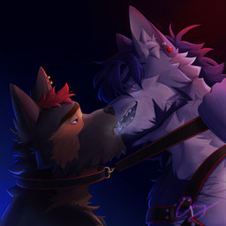 anthro biped collar dominant dominant_anthro dominant_male duo eye_contact french_kissing kissing leash leash_pull leashed_collar looking_at_another male male/male muscular muscular_anthro muscular_dom muscular_male muscular_sub submissive submissive_anthro submissive_male matty_mattoe canid canine canis domestic_dog german_shepherd herding_dog mammal pastoral_dog wolf 1:1 2024 absurd_res hi_res