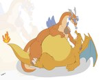 absurd_res belly big_belly bodily_fluids canson charizard dragon drooling duo eyewear facial_hair feeding feral fire flaming_tail food generation_1_pokemon glasses goatee ham hi_res horn licking licking_lips male male/male meat membrane_(anatomy) membranous_wings morbidly_obese morbidly_obese_feral mythological_creature mythological_scalie mythology nintendo obese obese_feral overweight overweight_feral overweight_male pokemon pokemon_(species) pork saliva scalie tail the_legend_of_zelda tongue tongue_out valoo weight_gain wind_waker wings