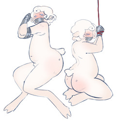 ambiguous_gender andromorph anthro bdsm big_butt bondage bound butt female gag gynomorph herm intersex kidnapping male overweight restraints rope rope_bondage rope_harness solo tape tape_gag jesterjuicee bovid caprine mammal sheep hi_res