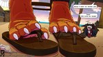 4_toes anthro bound claws clothing cutaway dialogue dirty dirty_feet duo feet flip_flops foot_fetish foot_focus foot_play footprint_in_shoe footwear fur insole low-angle_view male male/male micro orange_body orange_fur pawpads paws sandals shoes size_difference soles speech_bubble text toe_claws toes under_table doggydog doggydog_(character) beagle canid canine canis domestic_dog hunting_dog mammal scent_hound 2023 absurd_res english_text hi_res