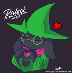 anthro black_background black_body black_fur blush clothing eyewear floppy_ears fur glasses hat headgear headwear heart_symbol male scarf simple_background smile solo senz deltarune undertale_(series) ralsei bovid caprine darkner goat mammal 2018