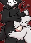 ambiguous_gender anthro black_body bodily_fluids cheek_bulge cum cum_in_mouth cum_inside dot_eyes duo exclamation_point fellatio fur genital_fluids latex male male/ambiguous oral penetration penile penis_in_mouth sex simple_eyes white_body white_fur velixx changed_(video_game) lin_(changed) puro_(changed) latex_creature living_latex