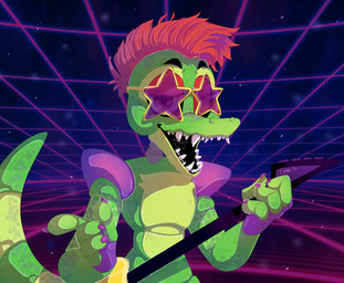 anthro bass_guitar claws clothing eyebrows eyewear glasses gloves guitar hair half-closed_eyes handwear machine male mohawk musical_instrument narrowed_eyes open_mouth plucked_string_instrument purple_claws red_hair sharp_teeth solo star_glasses string_instrument teeth yellow_eyes eggy-b-official five_nights_at_freddy's five_nights_at_freddy's:_security_breach scottgames steel_wool_studios montgomery_gator alligator alligatorid animatronic crocodilian reptile robot scalie 2020 hi_res