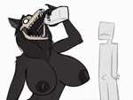 2020 2d_animation 4:3 animated anon anthro areola beverage big_breasts black_areola black_body black_fur black_hair black_nipples bouncing bouncing_breasts breasts bulge canid canine clothed clothing dark_areola dark_nipples digital_media_(artwork) drinking duo erection erection_under_clothing female fur hair high_framerate keadonger male malo mammal milk motion_tweening nipples no_sound scp-1471 scp-1471-a scp-686 scp_foundation shape_head short_playtime simple_background tenting undead webm