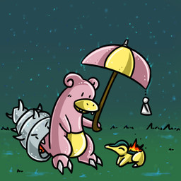 ambiguous_gender claws dot_eyes duo fangs fire holding_object holding_umbrella outside pink_body raining simple_eyes teeth umbrella drawfag159381 nintendo pokemon cyndaquil generation_1_pokemon generation_2_pokemon pokemon_(species) shellder shellder_(slowbro) slowbro 1:1