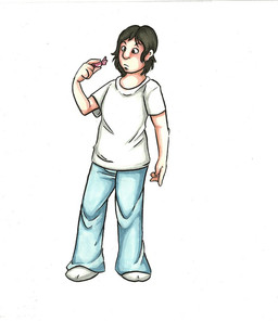 black_hair bottomwear candy clothing dessert food hair light_body light_skin male not_furry pants pre-transformation shirt solo standing topwear white_clothing white_shirt white_topwear fenris49 human mammal