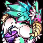 anthro beverage blush blush_lines bubble_tea cheek_tuft chibi container cup curled_horn drinking ear_piercing ear_ring emote eyes_closed facial_tuft fur green_hair hair horn inner_ear_fluff male piercing ring_piercing smile solo tuft twitch_emote white_body white_fur stuh_art 1:1 alpha_channel low_res