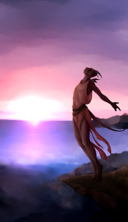 3_fingers anthro clothed clothing day detailed_background fingers horn outside sky solo standing sun charlottechambers easkull absurd_res hi_res