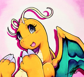 antennae_(anatomy) anthro blush blush_lines breasts claws eyelashes featureless_breasts female grey_eyes horn looking_at_viewer membrane_(anatomy) membranous_wings open_mouth orange_body simple_background solo tongue wings 025aki mythology nintendo pokemon dragon dragonite generation_1_pokemon mythological_creature mythological_scalie pokemon_(species) scalie 2025 absurd_res dated hi_res signature
