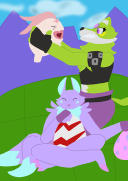 2_tails anthro baby_digimon babysitter birth duo egg female feral hatching_from_egg multi_tail neonate tail young garmore bandai_namco digimon comica_(garmore) tempest_(garmore) digimon_(species) loogamon renamon tokomon tokomon_x x-digimon absurd_res hi_res lineless trans_(lore) trans_woman_(lore)