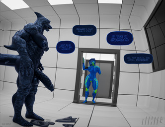 after_transformation anthro blue_body blue_hair camo_body detailed_background door duo eye_contact female genitals hair hand_on_own_breast latex liquid_latex logo looking_at_another male multicolored_body nipples one_way_mirror open_door open_mouth plump_labia puffy_nipples sex_doll_holes shocked test_chamber text thought_bubble thoughts vulva codename_nihil petruz_(modeler) dasha_(petruz) hammerhead_(petruz) aquatic bear fish living_sex_doll mammal shark 2025 2:3 3d_(artwork) artist_logo blender_(artwork) blender_cycles_(artwork) digital_media_(artwork) english_text hi_res signature story_at_source watermark