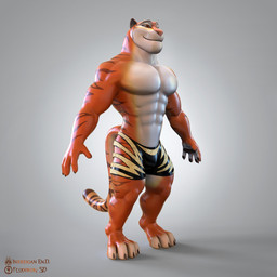 abs anthro biceps big_muscles big_pecs bottomwear bulge claws clothed clothing digitigrade featureless_chest looking_aside male male_anthro muscular muscular_male obliques pawpads pecs shorts smile solo standing topless topless_anthro topless_male triceps feodaron_sd inereigan disney zootopia tiger_dancer_(zootopia) felid mammal pantherine tiger 1:1 3d_(artwork) digital_media_(artwork) hi_res