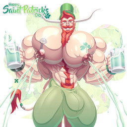 ambiguous_gender beard big_muscles big_pecs bodily_fluids body_hair bottomwear bulge chest_tattoo chest_tuft clothed clothing container cup duo facial_hair green_eyes hair happy_trail hat headgear headwear holidays horn huge_muscles huge_pecs hyper hyper_muscles hyper_pecs lactating male male_lactation mug muscular mustache orange_hair pants pec_squeeze pecs projectile_lactation pubes shamrock_shake tattoo top_hat topless tuft unusual_bodily_fluids unusual_lactation wolfiecanem st._patrick's_day ruaidhri_o'_bainne animal_humanoid bovid bovid_humanoid bovine bovine_humanoid humanoid mammal mammal_humanoid 1:1 2019 alternate_version_at_source hi_res