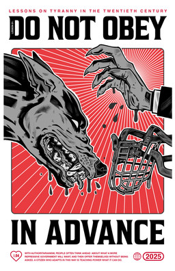 ambiguous_gender bite_mark clawed_hands duo ears_back feral hand_reaching heart_symbol mostly_offscreen_character muzzle_(object) nails pivoted_ears politics poster_design propaganda_poster public_service_announcement sharp_nails sharp_teeth snarling teeth text madison_schubert canid canine canis domestic_dog humanoid mammal 2025 absurd_res english_description english_text hi_res restricted_palette
