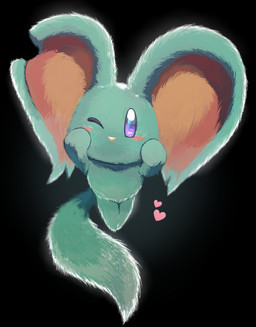 ambiguous_gender big_ears biped black_background blush blush_stickers digitigrade feral floating fluffy fluffy_tail front_view fur glistening glistening_body glistening_fur hand_on_cheek hand_on_face happy heart_symbol levitation looking_at_viewer one_eye_closed pupils purple_eyes simple_background solo sparkles sparkling_eyes tail tan_body tan_fur teal_body teal_fur white_pupils wink winking_at_viewer zakobennki kirby_(series) nintendo elfilin alien chinchilla chinchillid mammal rodent starling_(kirby) 2025 digital_drawing_(artwork) digital_media_(artwork) hi_res male_(lore)