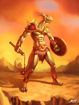 abs ankle_band anklet anthro armor barefoot belt biceps bottomwear claws cliff clothing feet green_body green_skin holding_melee_weapon holding_object holding_shield holding_weapon horn jewelry loincloth looking_aside male melee_weapon morning_star_(weapon) mostly_nude muscular muscular_anthro muscular_male navel nipples non-mammal_navel non-mammal_nipples outside pauldron pupils sharp_teeth shield slit_pupils solo standing teeth warrior weapon wristband yellow_eyes argus_del_norte telestians lizard reptile scalie 2020 3:4 absurd_res hi_res official_art signature watermark