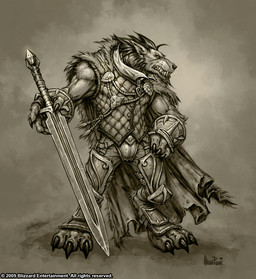 anthro armor cape claws clothing digitigrade fur grey_background hair holding_melee_weapon holding_object holding_sword holding_weapon looking_aside male malke melee_weapon simple_background solo sword weapon glenn_rane blizzard_entertainment warcraft canid mammal werecanid werecreature worgen 2009 official_art
