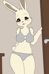 anthro brown_eyes clothing female fur grey_clothing grey_underwear hand_on_door solo tan_body tan_fur underwear hikaridraws beastars haru_(beastars) lagomorph leporid mammal rabbit 2:3 absurd_res hi_res