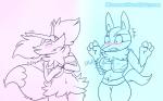 anthro big_breasts blush bra breasts clothed clothing female nipples nude simple_background text underwear blue-rum nintendo pokemon braixen canid canine generation_4_pokemon generation_6_pokemon lucario mammal pokemon_(species) 2018 digital_media_(artwork) hi_res