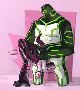 1_eye ambiguous_gender ambiguous_penetration black_body bodily_fluids circuit_markings countershading dominant dominant_male dripping duo featureless_feet feet genital_fluids glowing glowing_markings green_markings holding_face holding_partner light male male/ambiguous markings not_furry onomatopoeia overweight penetration pink_background pink_markings profanity reverse_carry_position shaking simple_background size_difference size_play sound_effects tapering_tail text trembling white_body white_countershading lumen_fox ben_10 cartoon_network aether_(strawberryoverlord) spark_(strawberryoverlord) alien galvanic_mechamorph absurd_res english_text hi_res lighting shaded