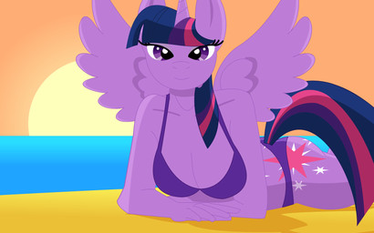 anthro anthrofied beach bikini breasts clothing detailed_background feathered_wings feathers female fur hair horn multicolored_hair outside purple_body purple_feathers purple_fur purple_hair sand sea seaside sky solo sun sunset swimwear two-piece_swimsuit two_tone_hair water wings dnantti friendship_is_magic hasbro my_little_pony mythology twilight_sparkle_(mlp) equid equine mammal mythological_creature mythological_equine winged_unicorn 16:10 hi_res widescreen