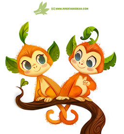 blue_eyes blush branch countershading duo female feral fur humor male orange_body orange_fur pun simple_background smile text visual_pun white_background yellow_body yellow_fur piper_thibodeau haplorhine hybrid mammal monkey primate 2016 digital_media_(artwork) digital_painting_(artwork) painting_(artwork) url