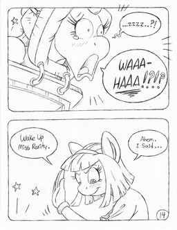 anthro blush blush_lines bodily_fluids butt_slap dialogue duo eyelashes female horn massage_table nude nude_female salon slap spa spanking speech_bubble tears text unicorn_horn circe_(artist) friendship_is_magic hasbro my_little_pony mythology rarity_(mlp) suri_polomare_(mlp) earth_pony equid equine horse mammal mythological_creature mythological_equine pony unicorn comic english_text monochrome