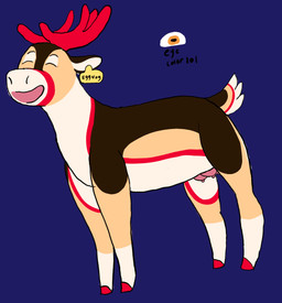 brown_body brown_fur ear_piercing ear_tag female feral fur horn piercing red_horn solo teats udders smellingdaisies eggnog_(smellingdaisies) deer mammal new_world_deer reindeer hi_res