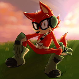 anthro belt big_eyes big_head biped boots clothing cloud combat_boots eyewear footwear fur glasses gloves grass green_boots green_clothing green_footwear green_gloves green_handwear handwear looking_at_viewer male nude outside plant red_body red_fur red_tail shoes sitting solo spread_legs spreading sunset tail thin_calves thin_legs thin_thighs toony yellow_eyes bluechika sega sonic_forces sonic_the_hedgehog_(series) custom_character_(sonic_forces) gadget_the_wolf canid canine canis mammal wolf 1:1 hi_res