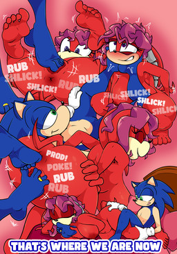 anthro anus blue_body digit_ring feet female genitals jewelry male red_body ring smile text toe_ring toes vulva tinydevilhorns archie_comics sega sonic_the_hedgehog_(archie) sonic_the_hedgehog_(comics) sonic_the_hedgehog_(series) lien-da sonic_the_hedgehog echidna eulipotyphlan hedgehog mammal monotreme absurd_res hi_res