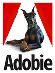 2016 absurd_res adobe ambiguous_gender brown_eyes canid canine canis collar digital_media_(artwork) dobermann domestic_dog eye_roll feral hi_res humor looking_away mammal pinscher pun shadow sitting solo swish text