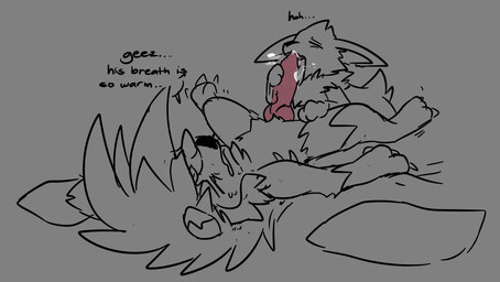 animal_genitalia animal_penis anthro canine_genitalia canine_penis feral genitals male male/male oral penis text ajolteontrash nintendo pokemon lyx_(tuftydoggo) eeveelution generation_1_pokemon generation_7_pokemon jolteon lycanroc midnight_lycanroc pokemon_(species) line_art sketch