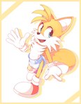 anthro clean_diaper clothed clothing diaper footwear gesture gloves handwear looking_back male multi_tail open_mouth shoes smile solo tail waving wearing_diaper wetness_indicator diver_(artist) abena sega sonic_the_hedgehog_(series) miles_prower canid canine fox mammal absurd_res hi_res