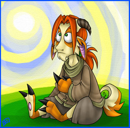abstract_background anthro biped hooves male sitting solo spiral spiral_background sun tail tumult bovid caprine goat mammal