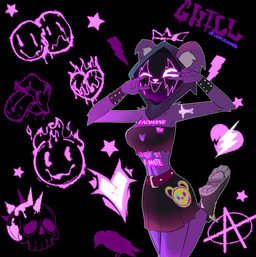 abstract_background anthro black_background body_writing bodypaint bottomwear bouncing_breasts breasts clothed clothing devil_horns_(gesture) female genitals gesture glowing glowing_eyes hand_gesture nipples nude pawpads simple_background skirt solo v_sign vulva kuwsh epic_games fortnite raven_team_leader bear mammal 2d_animation animated frame_by_frame hi_res no_sound short_playtime video