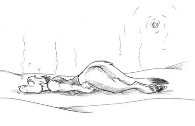 anthro bottomless clothed clothing dipstick_ears dipstick_tail ear_markings feet heat_(temperature) lying male markings multicolored_ears multicolored_tail on_front solo sun tail tail_markings toeless_(marking) tongue tongue_out topwear vest flinters flinters_(character) kangaroo macropod mammal marsupial 2007 monochrome