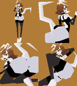 anthro armwear bent_over big_butt black_clothing brown_hair butt choker clothed clothing female green_eyes hair hands_behind_head jewelry legwear looking_at_viewer lounging low_poly multiple_poses necklace pose rear_view skimpy solo stockings tail thong underwear white_body polez siak_no'fethk alien 3d_(artwork) aliasing digital_media_(artwork) hi_res