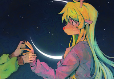 anthro blonde_hair brown_body brown_fur clothing duo female freckles fur hair male night purple_clothing purple_shirt purple_topwear shirt topwear goomyloid deltarune undertale_(series) kris_dreemurr noelle_holiday deer mammal new_world_deer reindeer 2025