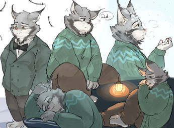 anthro bottomwear clothed clothing dialogue male outside pants sad simple_background solo suit sweater text topwear 10_cosmo_24 disney zootopia pawbert_lynxley canada_lynx felid feline lynx mammal english_text hi_res