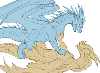 angry blue_body brown_body claws digitigrade duo ear_piercing ear_ring facial_scar feral finger_claws hand_on_chest long_neck looking_at_another lying male male/male membrane_(anatomy) membranous_wings on_back piercing quadruped ring_piercing scar sharp_teeth simple_background snout tail teeth thick_tail toe_claws tongue tongue_out white_background wings darkenstardragon european_mythology mythology wings_of_fire qibli_(wof) winter_(wof) dragon icewing_(wof) mythological_creature mythological_scalie sandwing_(wof) scalie western_dragon colored_sketch sketch unfinished