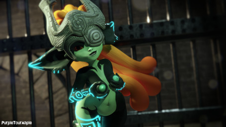areola armor big_ears black_body blue_areola blue_markings blue_nipples breasts clothing eyelashes female front_view fused_shadow hair headgear headwear helmet humanoid_pointy_ears iron_bars long_hair looking_at_viewer markings navel nipples nude one_eye_obstructed orange_hair pointy_ears ponytail red_eyes smile solo white_body yellow_sclera purpletourmaple nintendo the_legend_of_zelda twilight_princess midna humanoid imp twili 16:9 3d_(artwork) digital_media_(artwork) hi_res widescreen