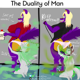 anthro big_breasts big_butt biohazard_symbol biohazard_tattoo black_body black_fur blonde_hair blue_eyes breasts butt butt_sniffing collar curvy_figure duo enjoying_farts evil_grin fart fart_cloud fart_fetish fart_sniffing fart_torture farting_in_mouth farting_on_another farting_on_face female forced fur gassy hair hazard_symbol hug hugging_another hugging_butt larger_female male male/female markings purple_body purple_fur sadism sadistic_smile size_difference skunk_spray skunk_stripe skunk_tail slave smile sniffing striped_body striped_fur striped_markings striped_tail stripes symbol tail tail_markings tattoo thick_thighs toilet_slave torture voluptuous voluptuous_female wide_hips yellow_body yellow_fur angel_kiitty victoria_von_werner_(angelkiitty) canid canine humanoid hybrid mammal mephitid skunk 1:1 absurd_res hi_res