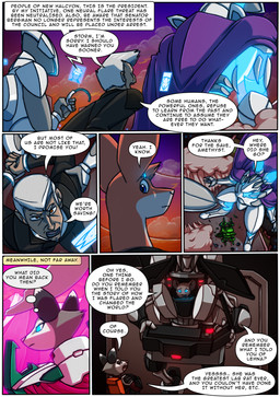 5_fingers anthro armor biped blue_eyes cloud cuff_(restraint) dialogue dialogue_box female fingers fur glowing glowing_eyes hair handcuffed handcuffs hands_behind_back machine male mecha metal_cuffs outside red_body red_fur red_tuft restraints sky speech_bubble text tuft white_hair kitfox-crimson in_our_shadow schorl_(kitfox-crimson) storm_(kitfox-crimson) tourmaline_(kitfox-crimson) american_opossum human kangaroo macropod mammal marsupial murid murine rat red_kangaroo rodent virginia_opossum 2026 absurd_res colored comic english_text hi_res